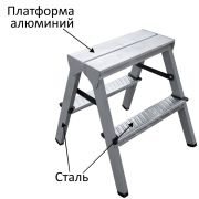 Стремянка двухсторонняя 2 ступени, Новая Высота NV 1160, ступени 70мм, 2,8кг