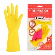 Перчатки латексные хозяйственные с х/б напылением, Komfi M, жёлтые